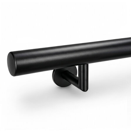 Zwarte trapleuning (gecoat) op maat - rond smal - incl. leuningdragers TYPE 3 LUXE - coating zwart RAL 9005