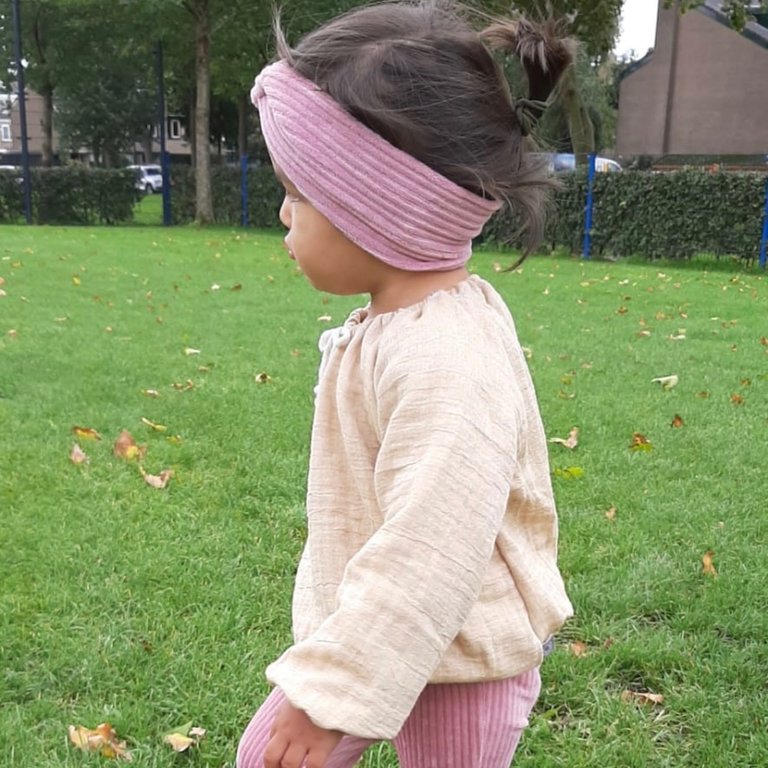 Roze turban haarband van brede rib