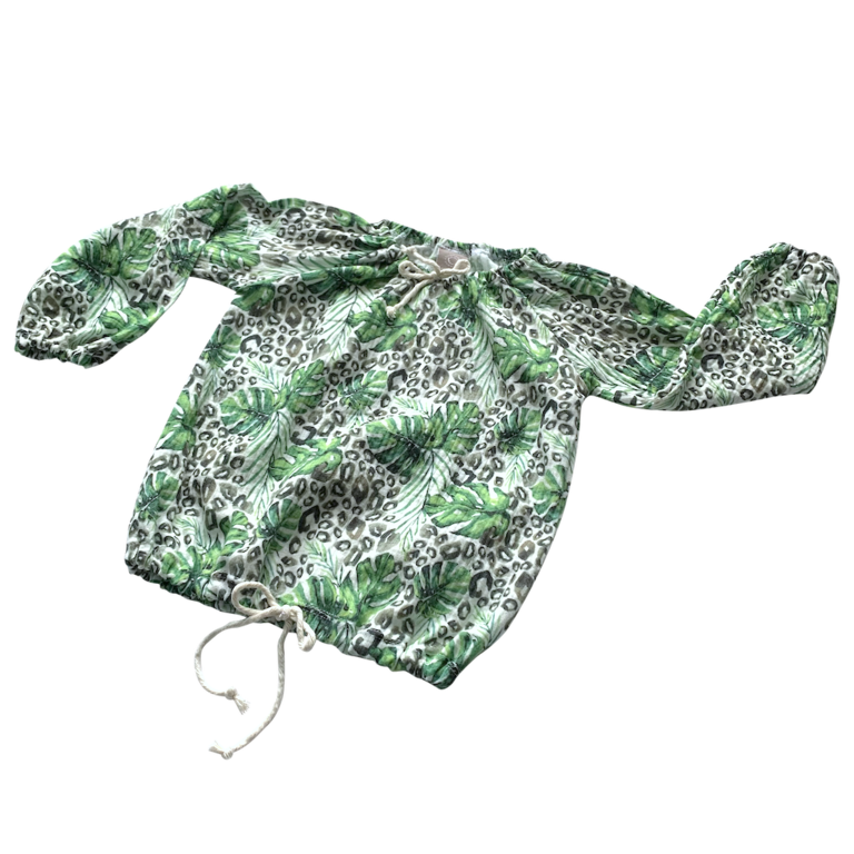 Balloon Top – Green – Soft Nature Leaves Leopard