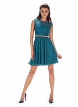 Cocktailjurk aqua met kant - 202203