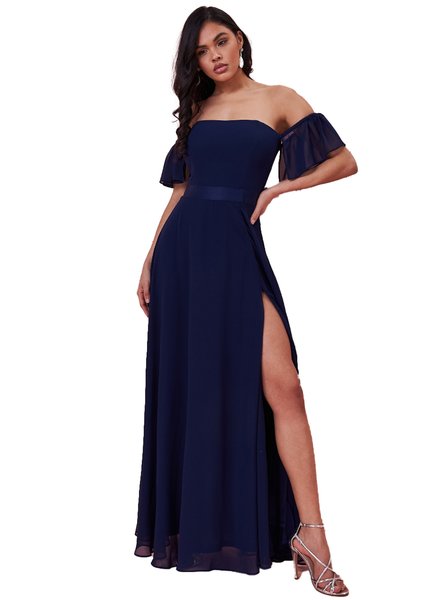 Donkerblauwe off-shoulder galajurk - 2022191