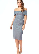 Zilveren off-shoulder feestjurk - 2023131