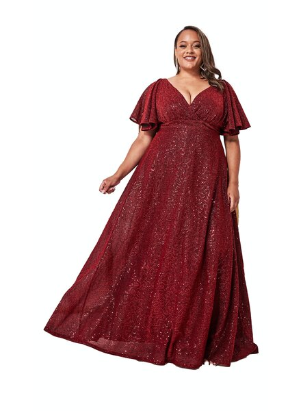 Bordeaux plus-size galajurk met mouwtjes - 2023156