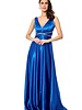 Blauwe satijnen feestelijke gala jurk   - 202419
