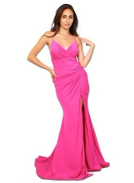 Strakke feestjurk pink met split - 202638