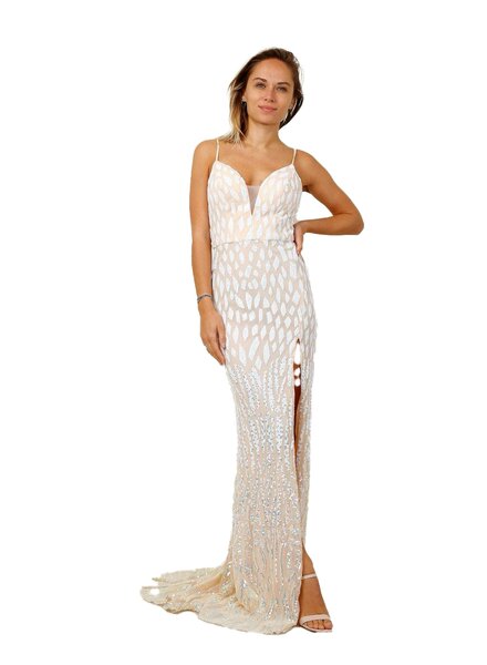 Gouden glitterjurk met blote rug - 202642