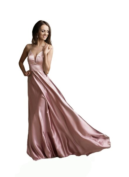 Roze satijnen bruidsmeisje feestjurk - 202651