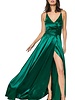 Groene satijnen galajurk met split - 202654