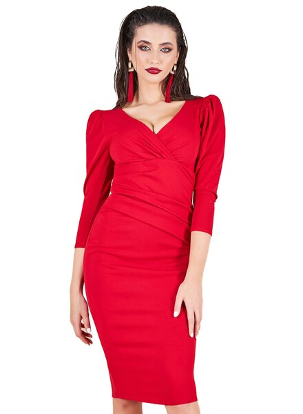 Rood cocktailjurkje met mouwen  - 202666