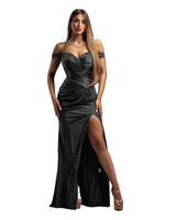 Zwarte satijnen avondjurk - 202679