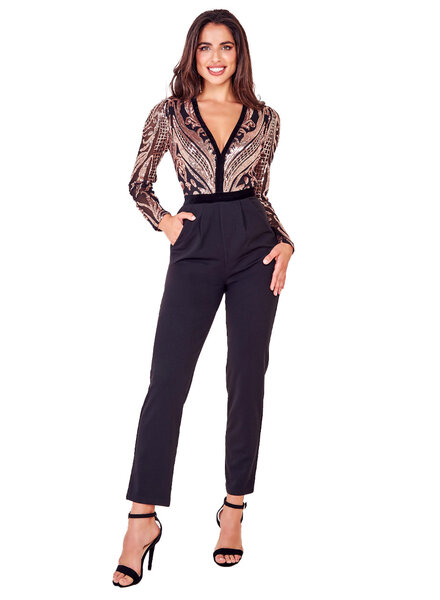 Zwart-goud gala jumpsuit  - 202684