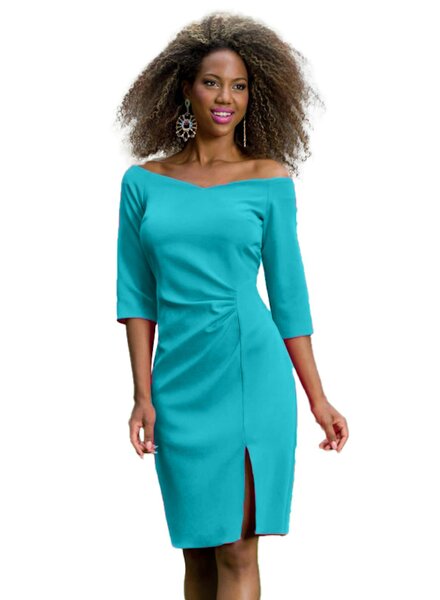 Turquoise kort feestjurkje - 2026114
