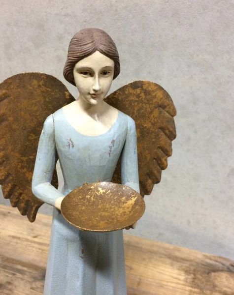 Blue angel with plate - H36 cm