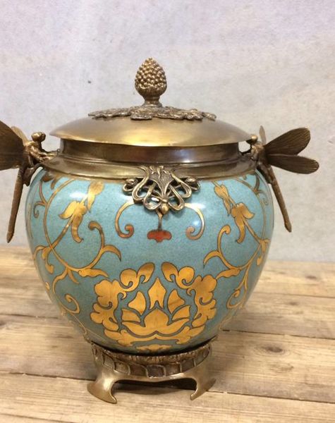 Bronzen pot met libellen (goud)