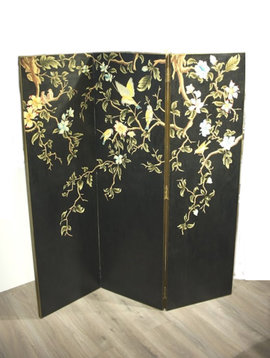 Black folding screen Sakura