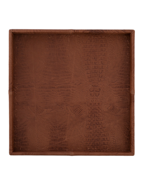 Leren schaal croco cognac S - 60 x 60 cm