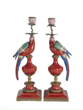 Parrot candle holder red