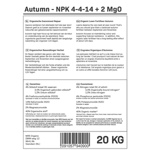 MRS Organix Autumn - Organische Gazonmest Najaar | 20KG-400m2