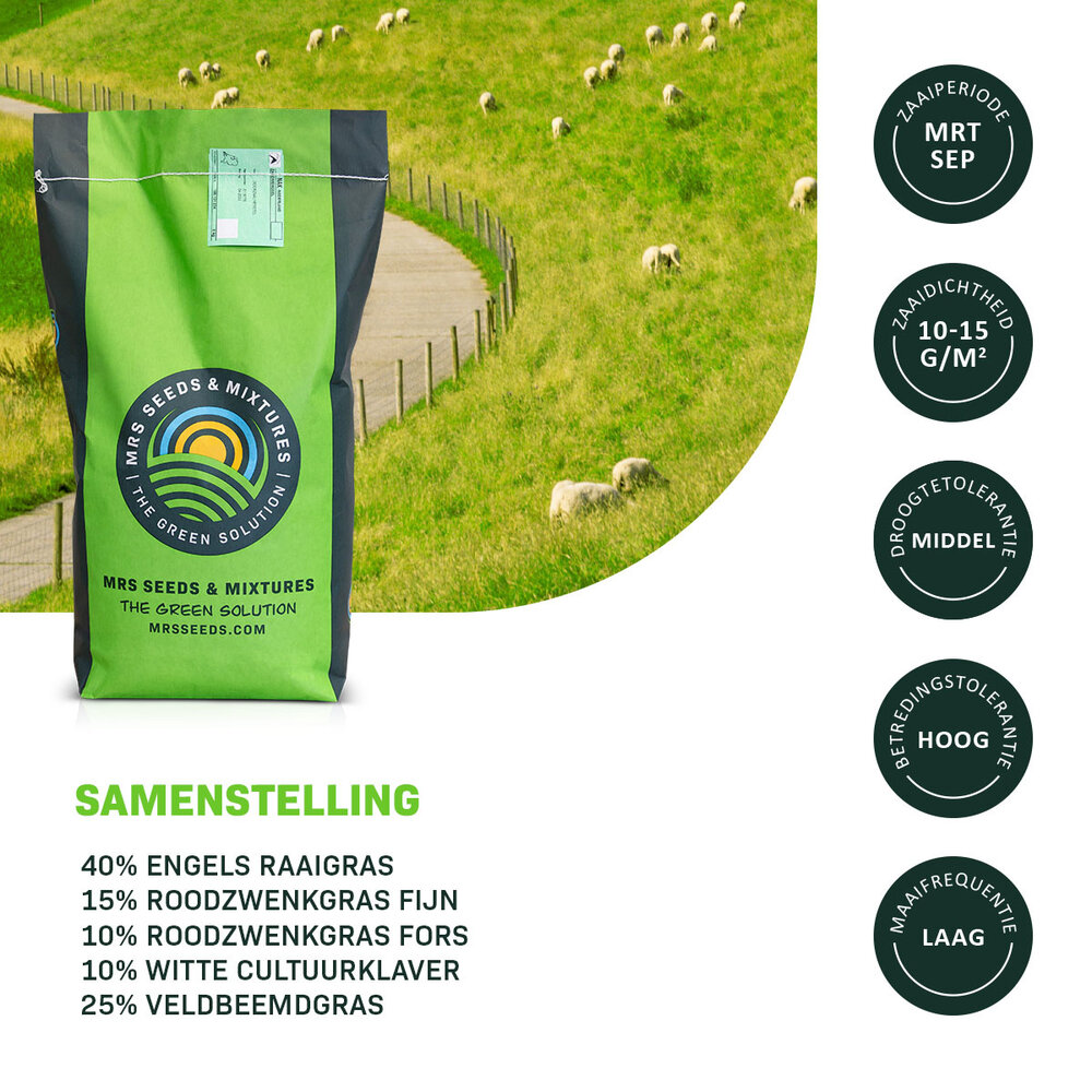 Dijken 1 - 15 kg | Smakelijk gras voor beweiding Dijken 1 - 15 kg | Smakelijk gras voor beweiding