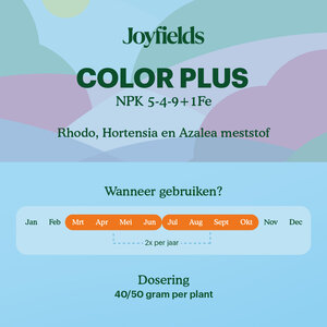 Joyfields Color Plus – Rhodo, Hortensia en Azalea meststof - 3 kg Joyfields Color Plus – Rhodo, Hortensia en Azalea meststof - 3 kg