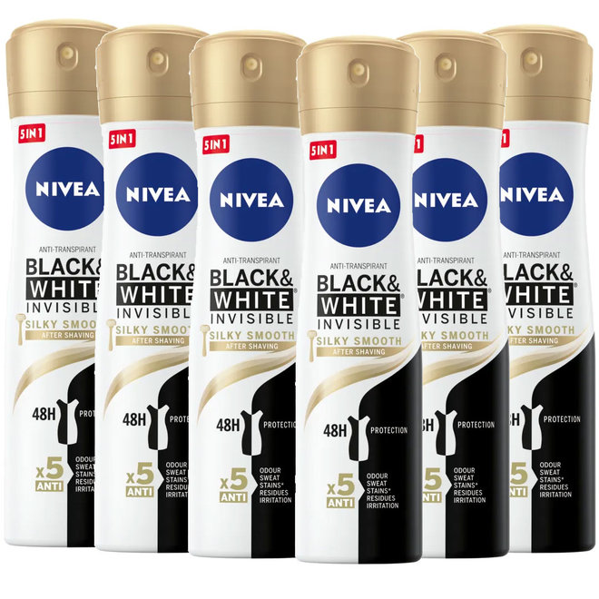 6 x Nivea Deospray – Invisible Black & White Silky Smooth 150 ml