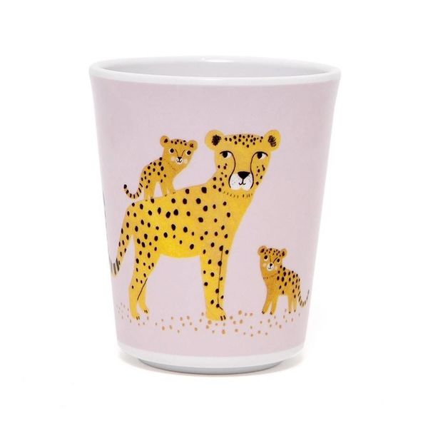 Petit Monkey Petit Monkey melamine beker luipaard roze orchid