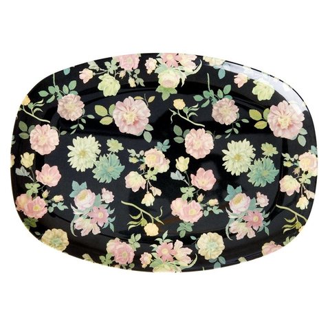 Rice melamine bord bloemen Dark Rose print