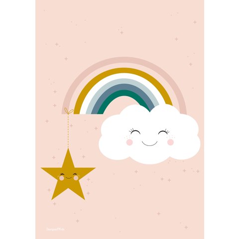 Poster wolk en regenboog met ster