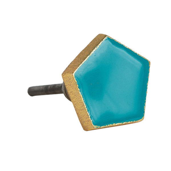 Bombay  Duck Bombay Duck deurknop  pentagon turquoise met gouden rand