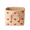 Rice opbergmand raffia hartjes rood