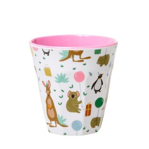 Rice melamine kinderbeker party animal print roze