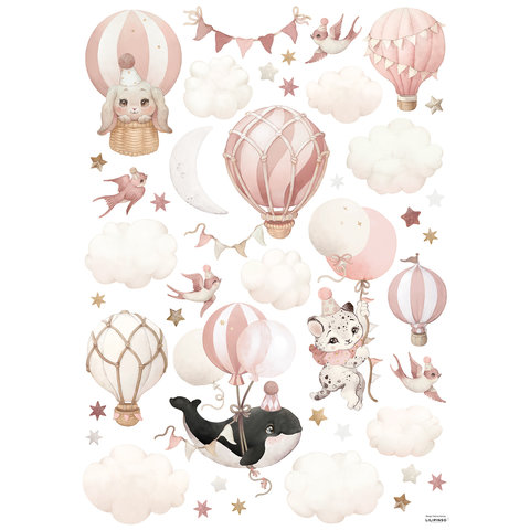 Lilipinso muursticker dieren en ballonnen roze