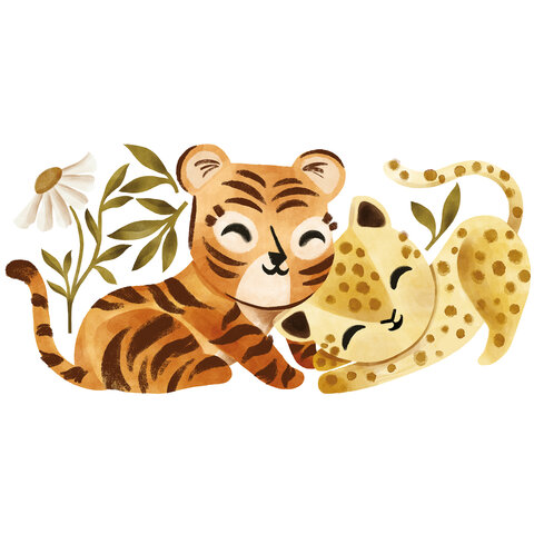 Lilipinso muursticker Felidae spelende tijger en luipaard