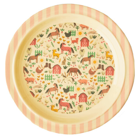 Rice melamine kinderbord Farm print roze