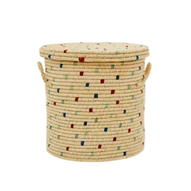 rice Denmark Rice opbergmand met deksel en blauwe en bruine stippen middelgroot
