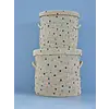 Rice raffia opbergmand met deksel en blauwe en bruine stippen middelgroot