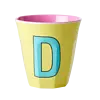 Rice melamine beker letter D geel medium