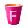 Rice melamine beker letter F felrozemedium