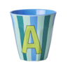 Rice melamine beker letter A strepen groen blauw