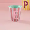 Rice melamine beker letter E strepen blauw roze