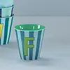 Rice melamine beker letter F strepen blauw groen