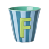 Rice melamine beker letter F strepen blauw groen