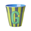 Rice melamine beker letter G strepen blauw groen