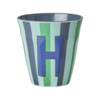 Rice melamine beker letter H strepen blauw groen