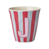 Rice melamine beker letter J strepen blauw rood