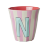 Rice melamine beker letter N strepen roze creme