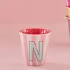 Rice melamine beker letter N strepen roze creme