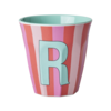 Rice melamine alfabet beker letter R strepen roze blauw