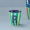 Rice melamine beker letter R strepen geel blauw