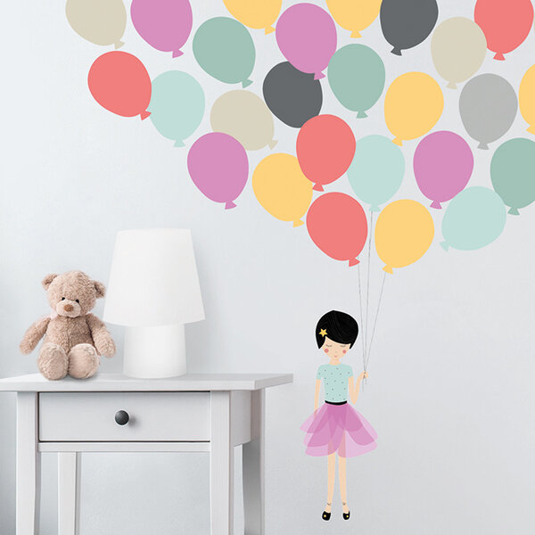 Nouvelles Images Nouvelles Images muursticker kinderkamer meisje met ballonnen